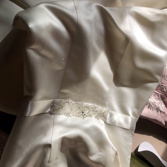 Pre-owned David’s Bridal - Strapless Trumpet Wedding Dress with Ribbon Waist - Picture 5 of 16